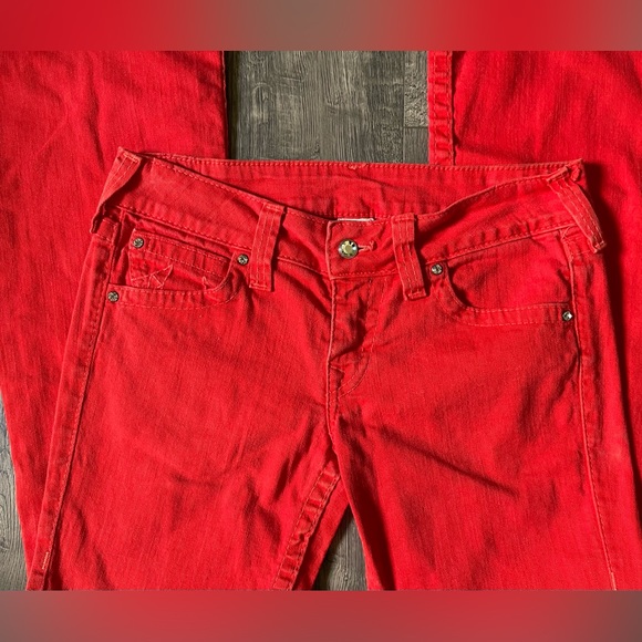 Early 2000s Y2K True Religion Red Jean Bell Bottoms, Made in the USA, Size 32 - Picture 3 of 7